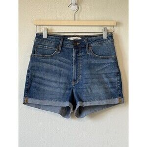 Abercrombie & Fitch Denim Cut Off Cuffed Shorts Size 2 26 Medium Blue High Rise